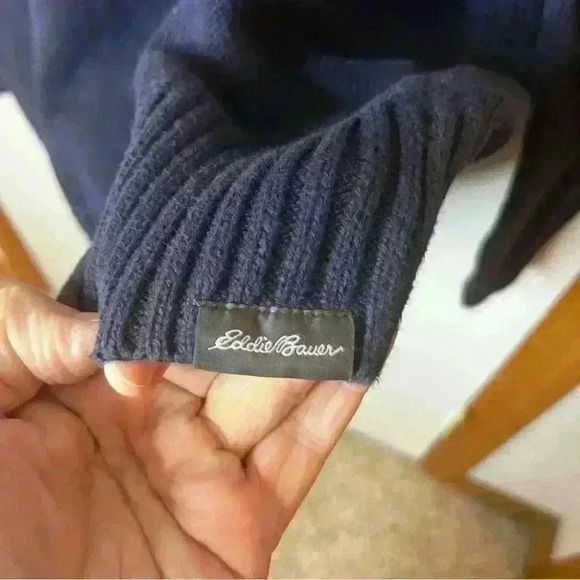 Eddie Bauer 1/4 Zip High Neck Sweater Pullover Men Large Blue Knit Preppy Casual - Picture 2 of 8